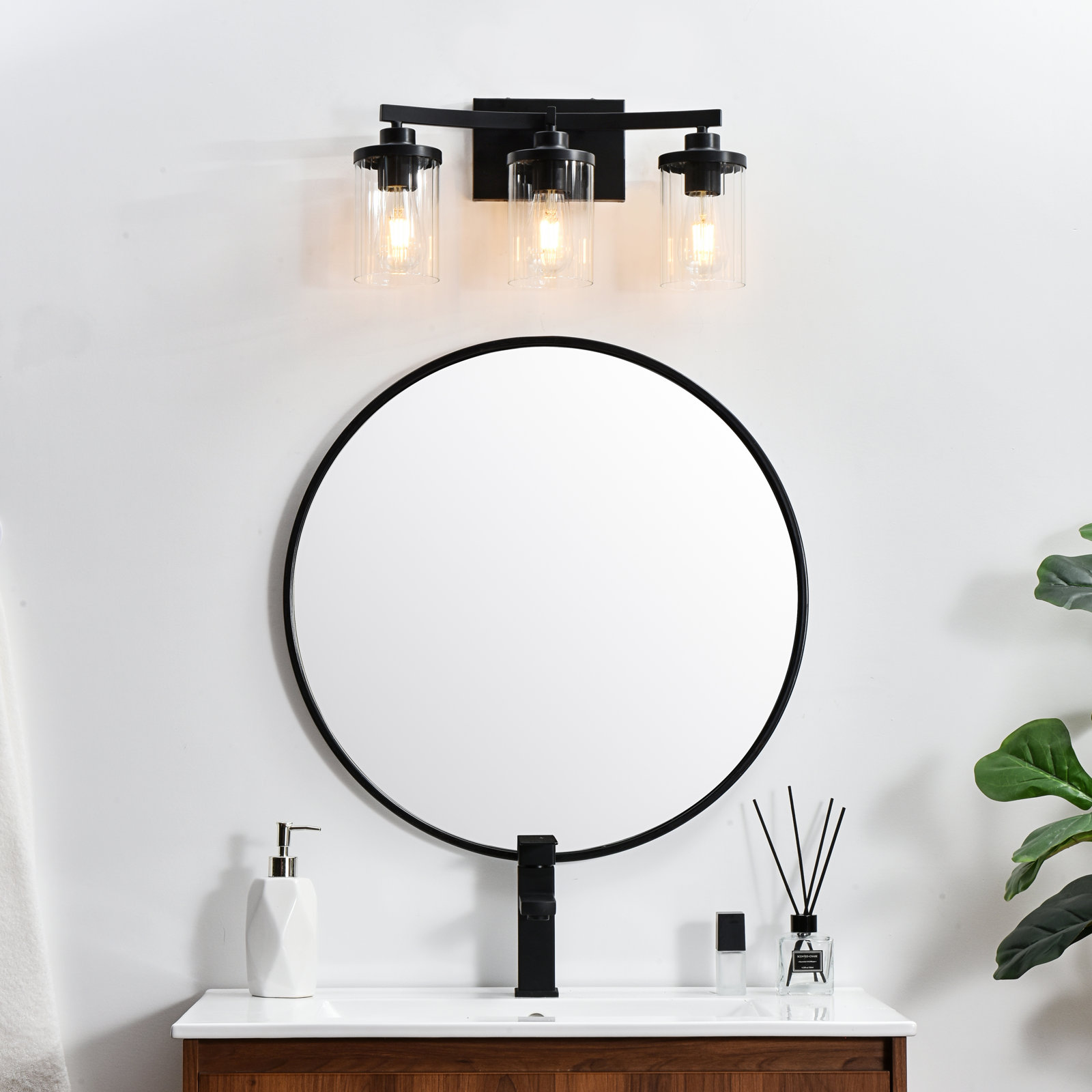 Dariela Dimmable Vanity Light, Black, 10" H x 18" W x 18" D, 3 Lights