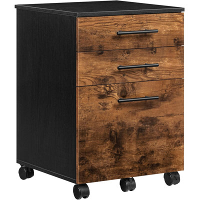 Rustic Brown & Black 3-Drawer File Cabinet - Wooden Under Desk Filing Cabinet (Fits A4/Letter, Small Rolling Storage, Printer Stand For Home Office) by 17 Stories