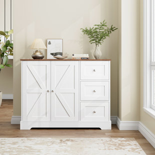 Wildon Home® Beale White Floor Bathroom Cabinet, Wood Corner Cabinet with 3  Drawers for Bathroom, Kitchen Living Room