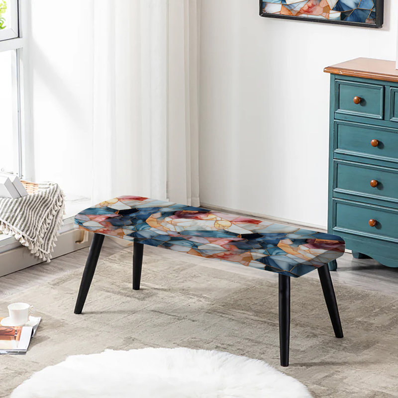 Teal And Red Marble Mosaic Elegance - Marble Upholstered Black Bench