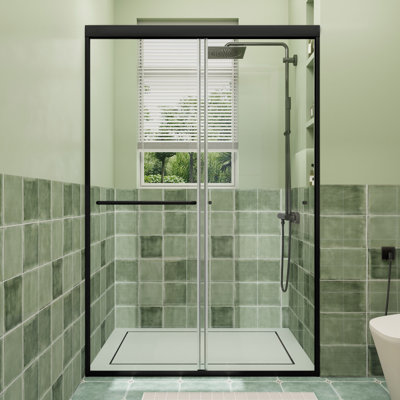 Porte de douche coulissante double encadrée de 44 à 48 po x H 72 po avec verre transparent certifié SGCC