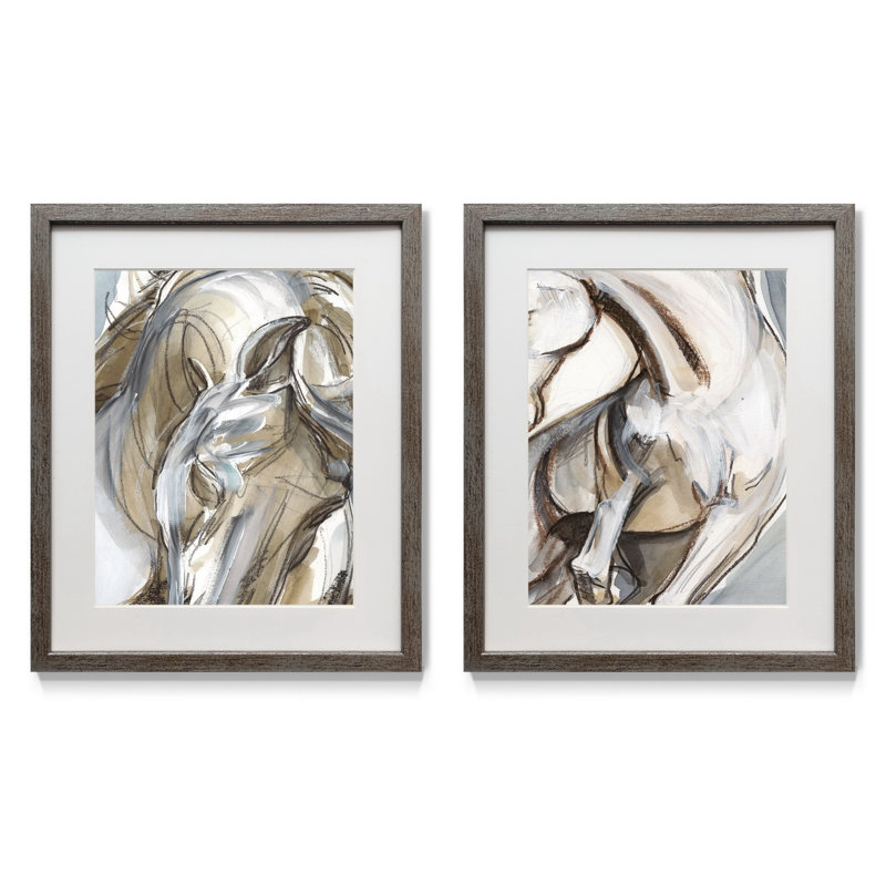 «Horse Abstraction I», ensemble de 2 peintures sur papier encadrées