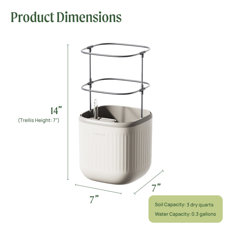 Cream White Self-Watering Mini Planter Pots with Trellis, 2 Pack