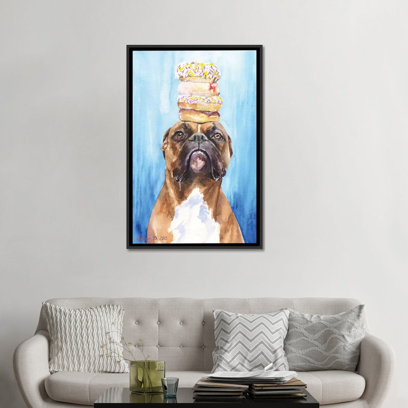 Boxer and Donuts, reproduction sur toile, H 26 po x l 18 po x P 1,5 po, Toile avec cadre noir, Pas de tapis