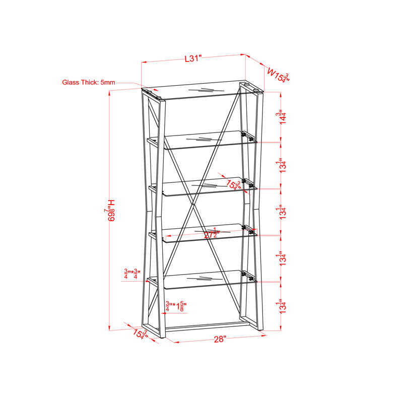 Xander 69.88''H Steel Etagere Bookcase, Gold