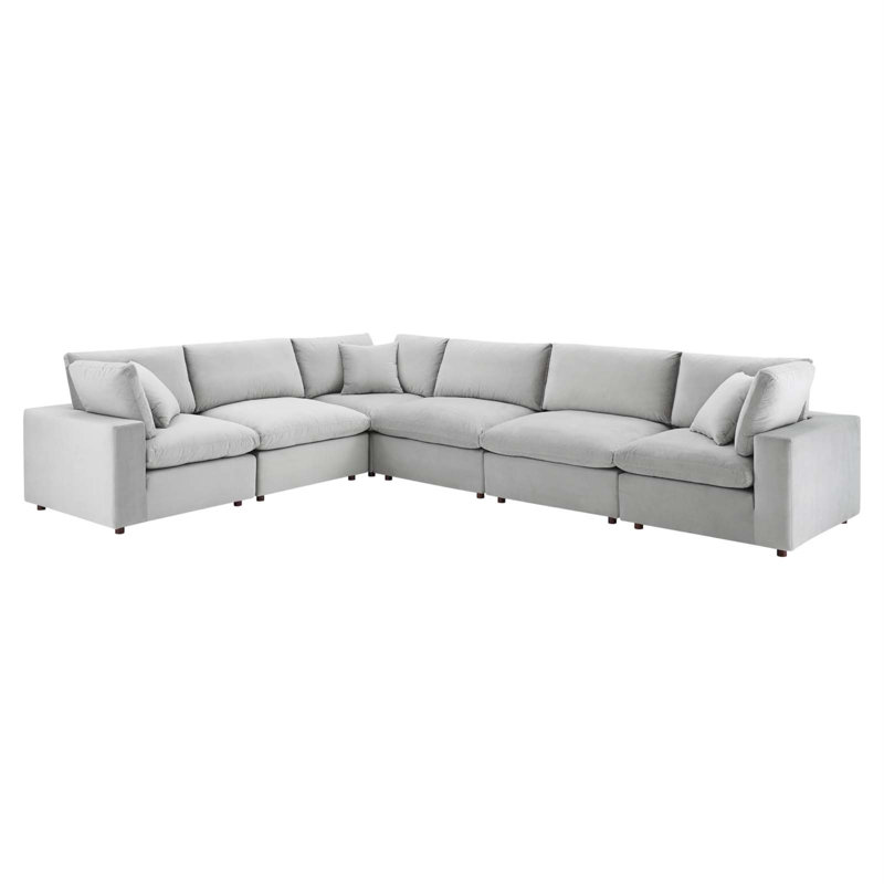 Commix Down Filled Overstuffed Velvet 6-Piece Sectional Sofa by Modway, Light Gray Polyester