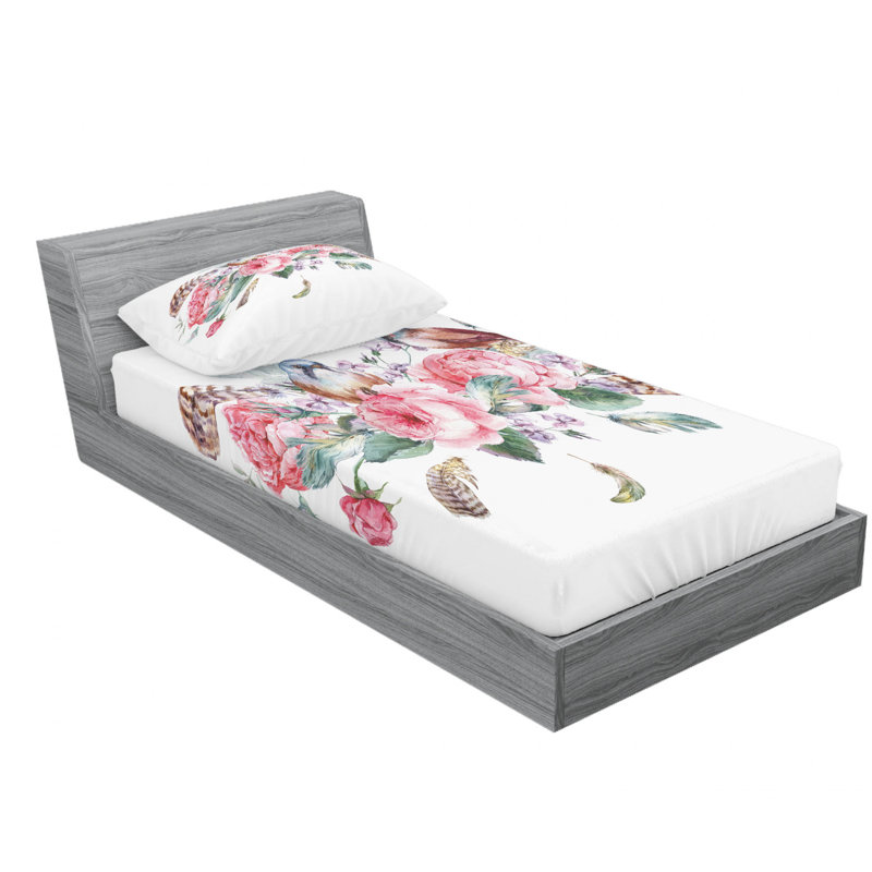 Microfiber Floral Sheet Set, Twin Sheet Set with Fitted Sheet