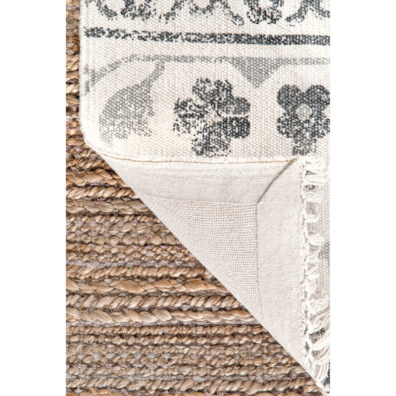 Tapis oriental en coton gris / blanc cassé Oriental, Rectangle 5 pi x 8 pi
