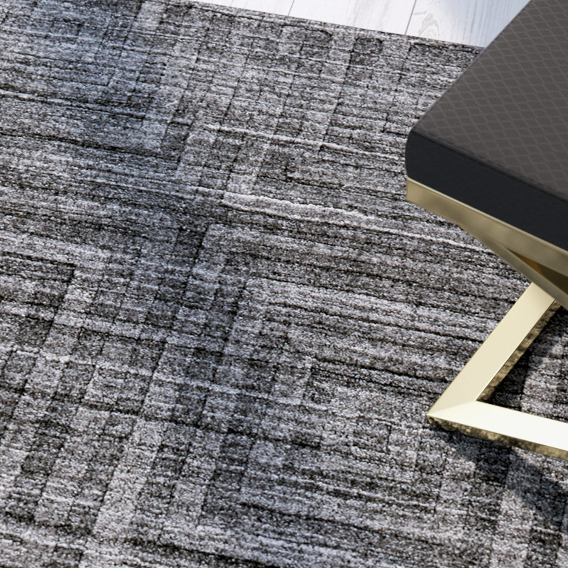 Tapis gris à motif géométrique en viscose touffeté à la main King's Lynn, Rectangle 5 pi 6 po x 8 pi 6 po