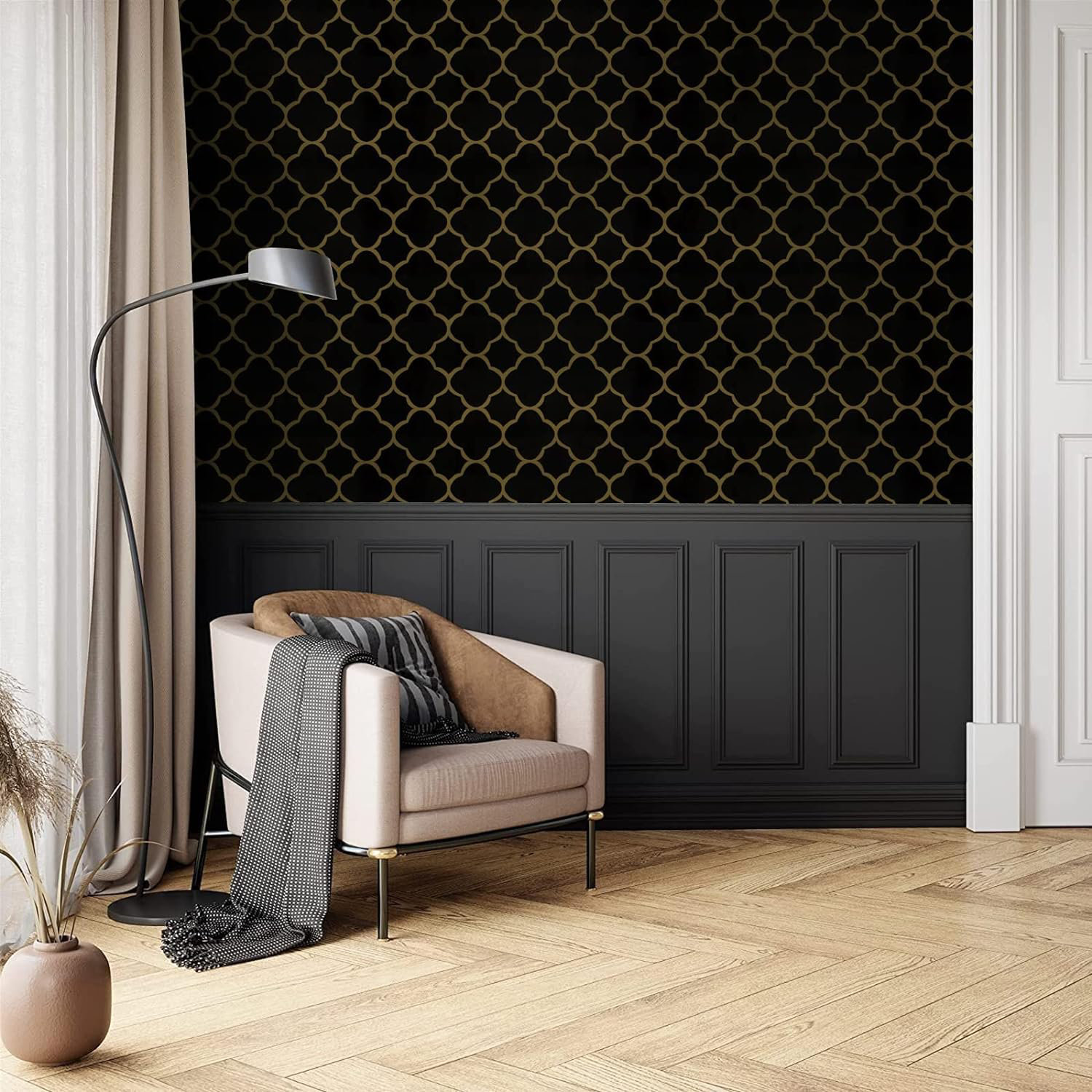 Detachable Self-Adhesive Wallpaper House of Hampton Color: Black/Gold