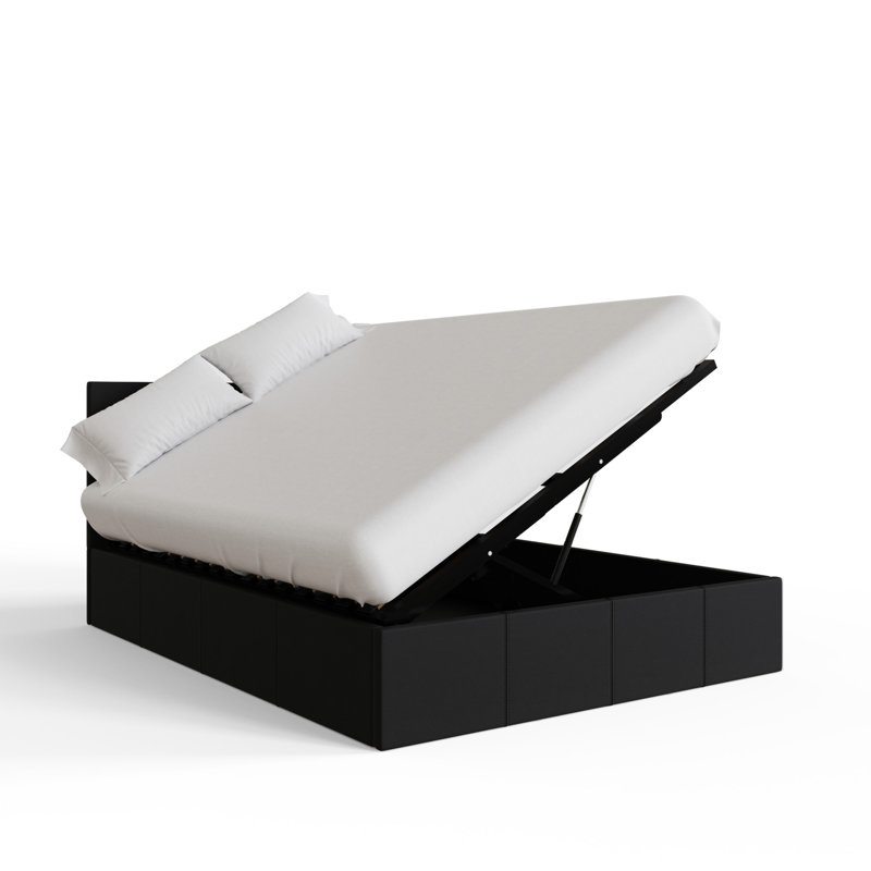 Basso Upholstered Ottoman Storage Bed, Black, Kingsize (5')