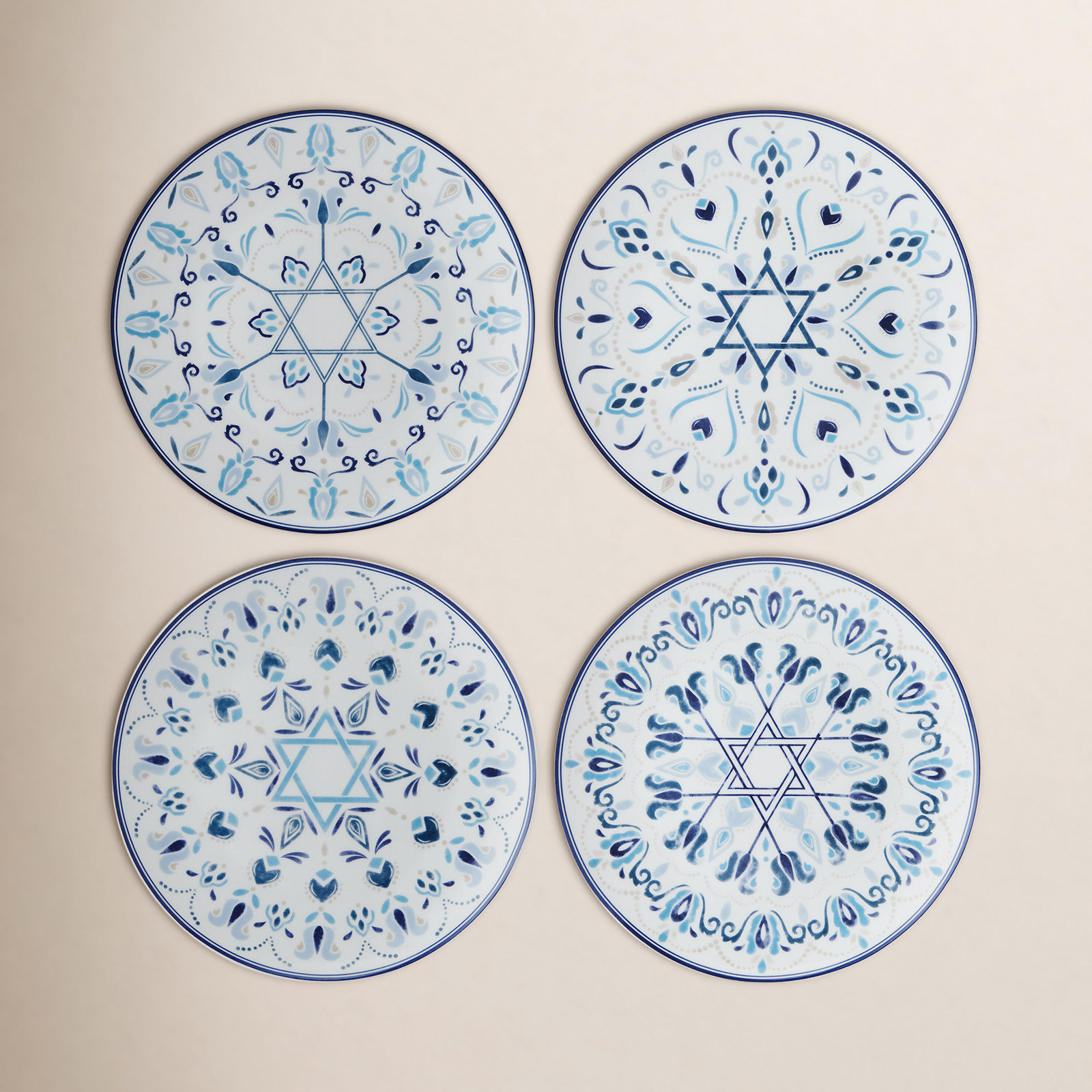 Mikasa Hanukkah Celebration Bone China 9-In Salad Plates, Set Of 4 & Reviews | Birch Lane