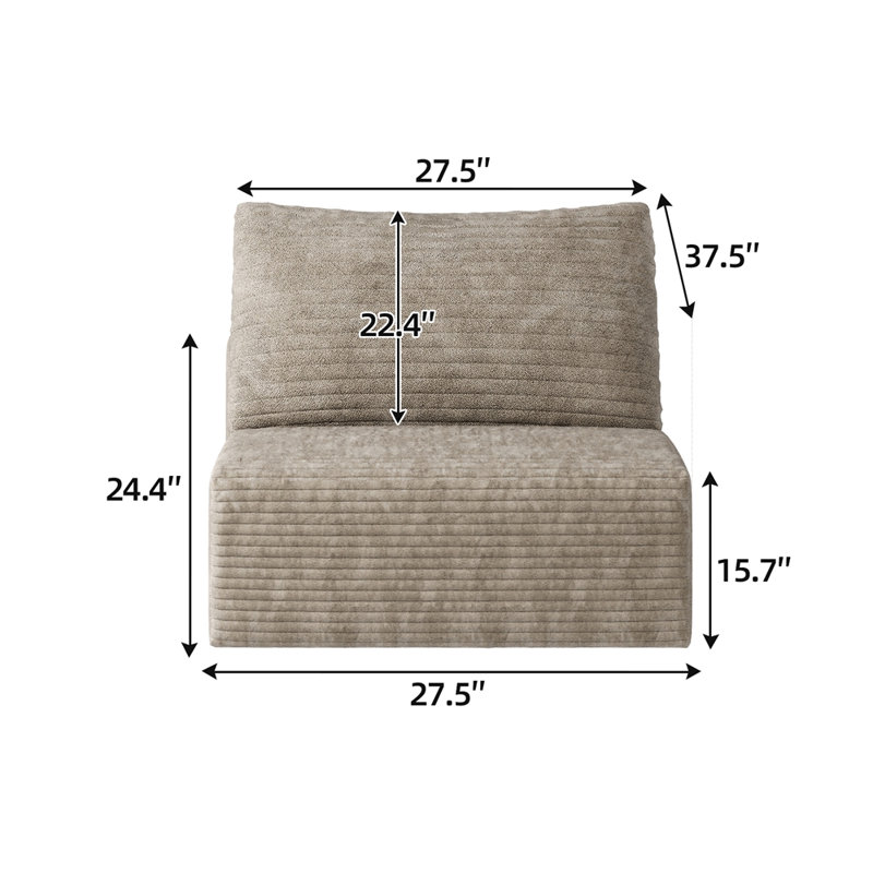 Velours côtelé monoplace, L 37,41 po, Velours côtelé chameau
