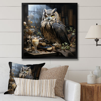 Brown Renaissance Owl Thoughts III - Owl Animal Wall Art