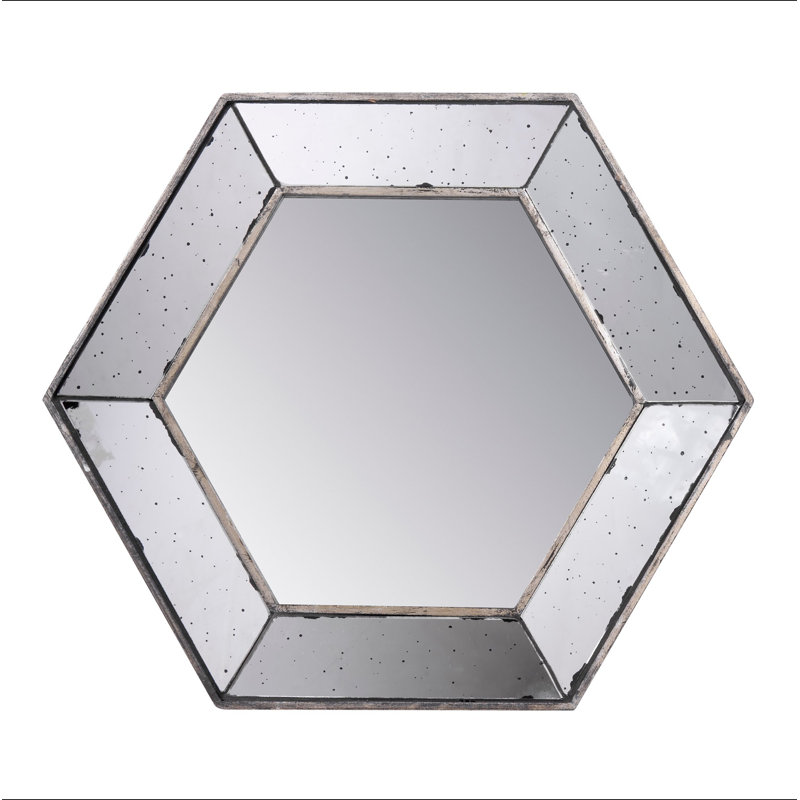 Miroir mural hexagonal 21 "x 18" avec finition argentée traditionnelle, miroir décoratif pour le salon, l'entrée, la chambre à coucher