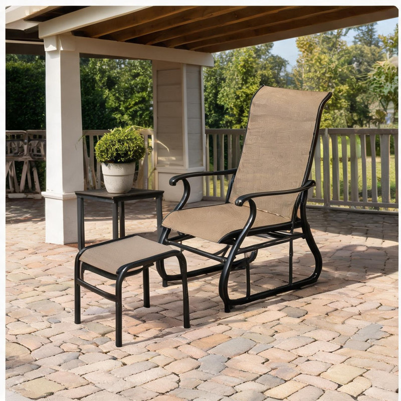 Chaise de patio en acier avec repose-pieds à finition neutre 32 pouces de profondeur Smooth