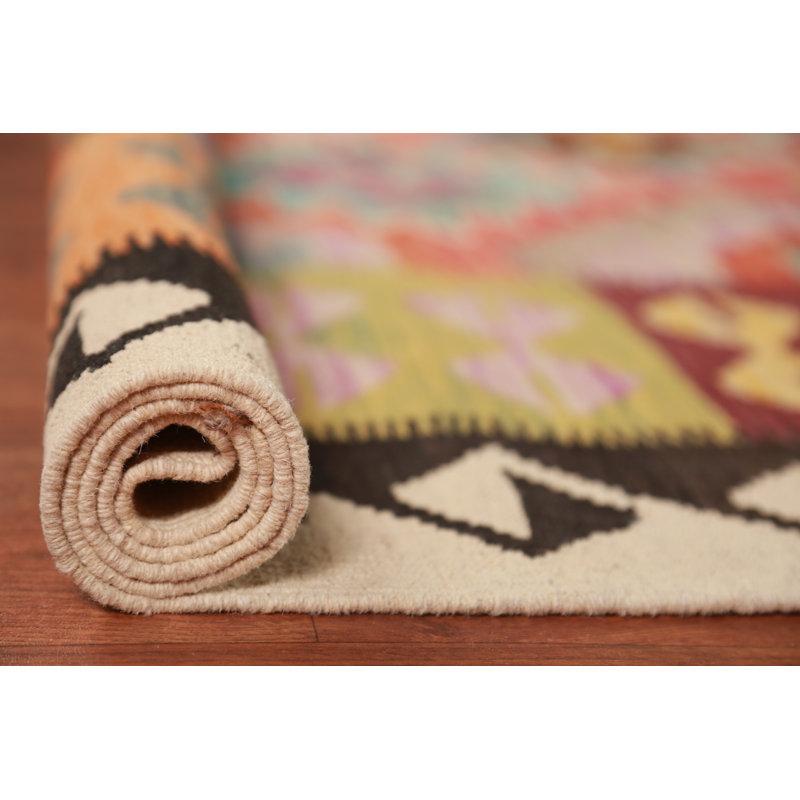 Tapis oriental multicolore en laine Kilim 8 x 12
