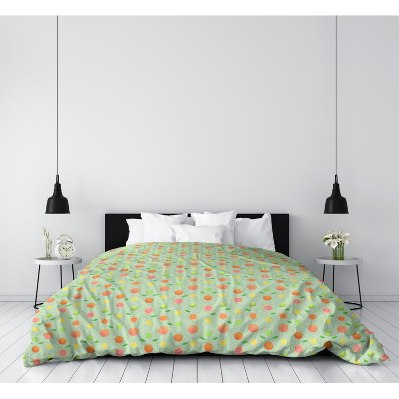 Housse de couette Katelyn Elizabeth, Housse de couette pour grand lit, Vert menthe / jaune / orange