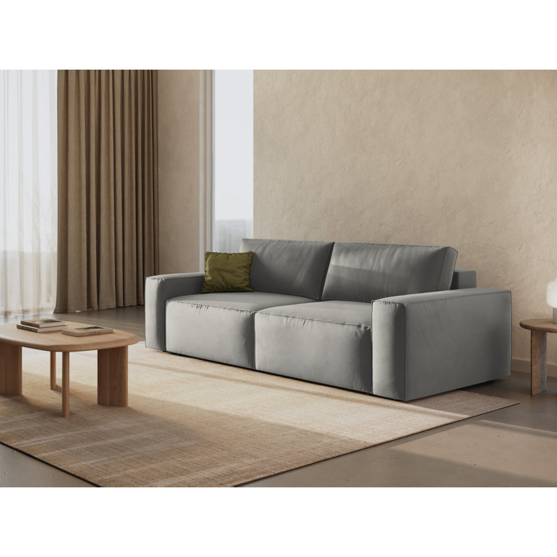 Biles 3 Seater Velvet Sofa Bed, Light Grey