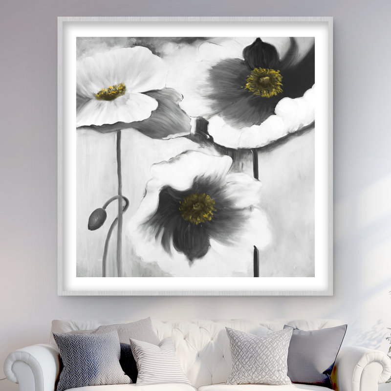 Fleurs noires et blanches, reproduction d'art botanique encadrée
