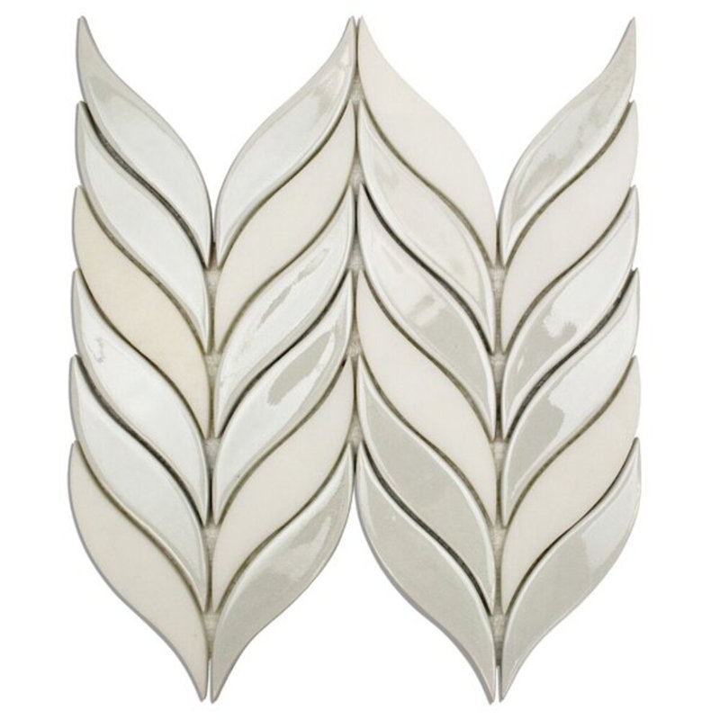 Nabi Sprig 11x12 Crackled Glass Mosaic Tile, Glacier White