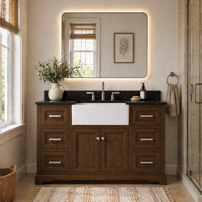 Abramowitz 48" Freestanding Single Apron Farm Sink Bathroom Vanity With Black Marquina Quartz Top