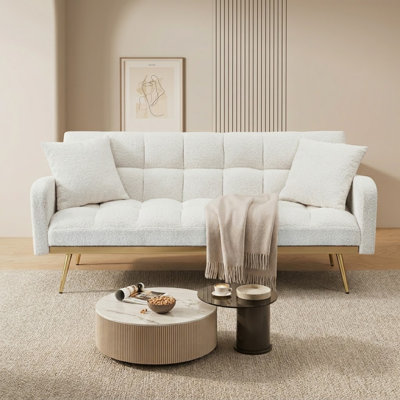 Canapé-lit convertible en tissu avec 2 coussins décoratifs Classic Teddy