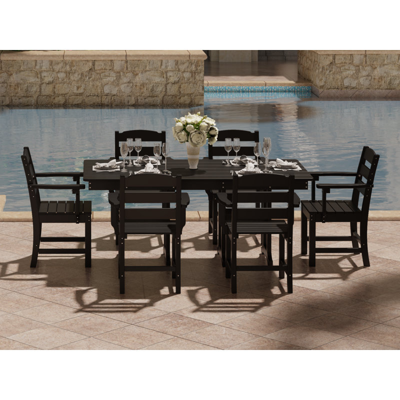 6-Person Hdpe Outdoor Dining Set, Black