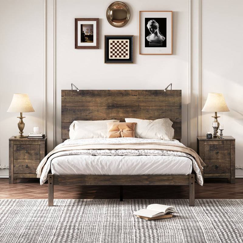 Ensemble de chambre à coucher 3 pièces, Double, Noyer antique