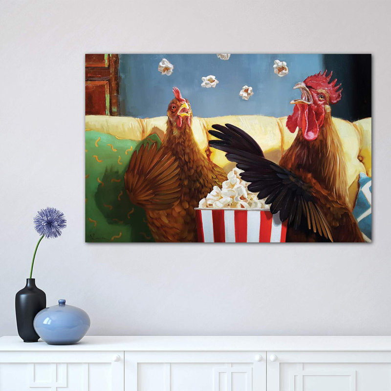 «Popcorn Chickens» - reproduction d'art, H 12 po x l 18 po x 1,5 po, Toile tendue