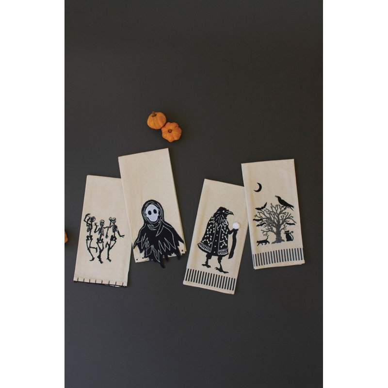 Kalalou Set of Four Black Halloween Decorative Tea Towels