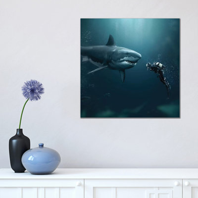 Shark Meets Diver 1 Piece Wall Art on Canvas