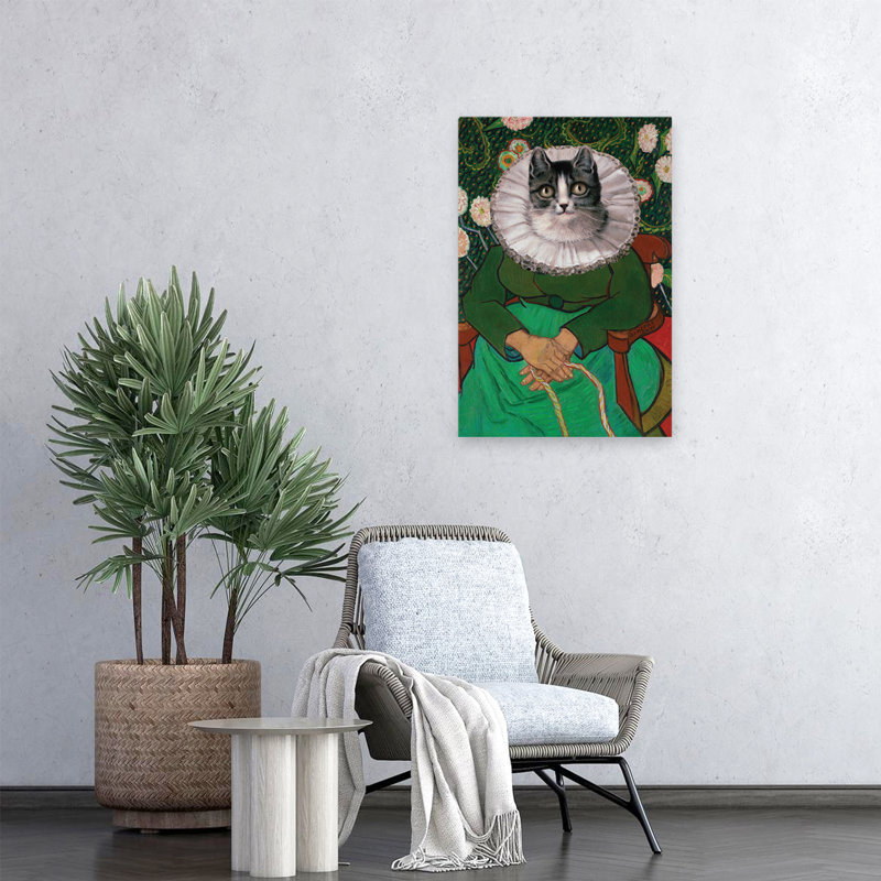 «Cat Lady - Contemporary Cat Portrait Ruff Collar», art animalier fantaisiste, H 24 po x l 16 po