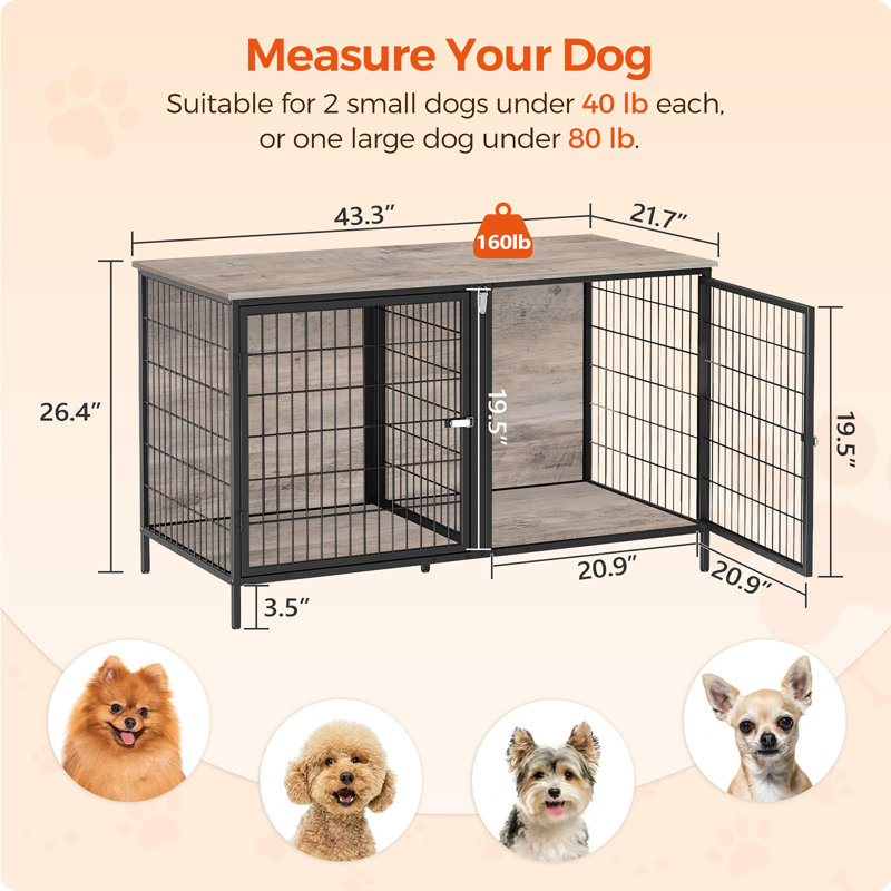 Chenil en bois robuste pour petit chien moyen, Grège / noir