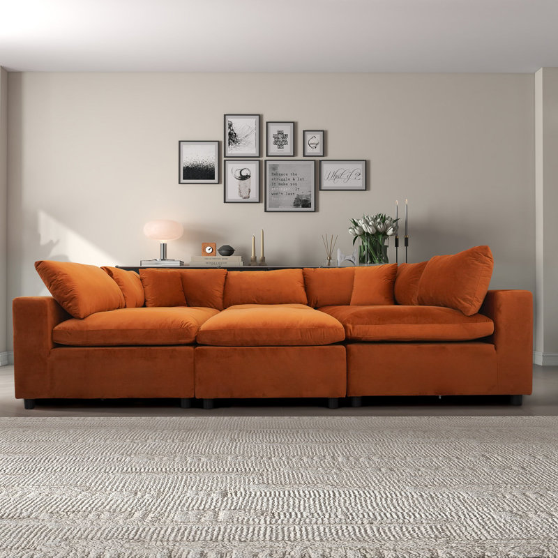 Hayward Burnt Orange Velvet Modular Sectional Sofa, Orange Velvet