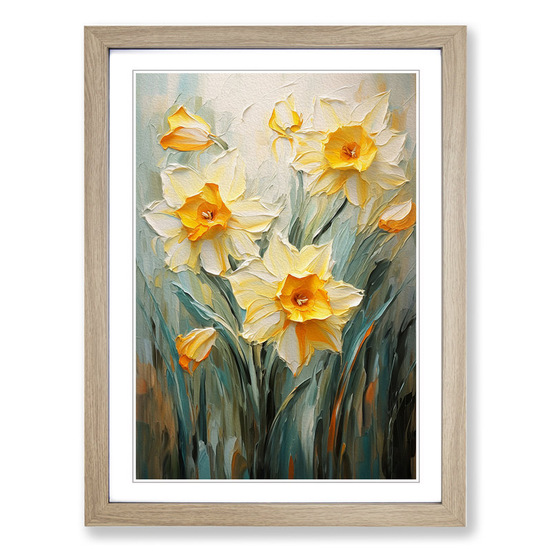 Daffodil Flower Impressionism - Framed Print, Oak Framed, 64cm H x 46cm W