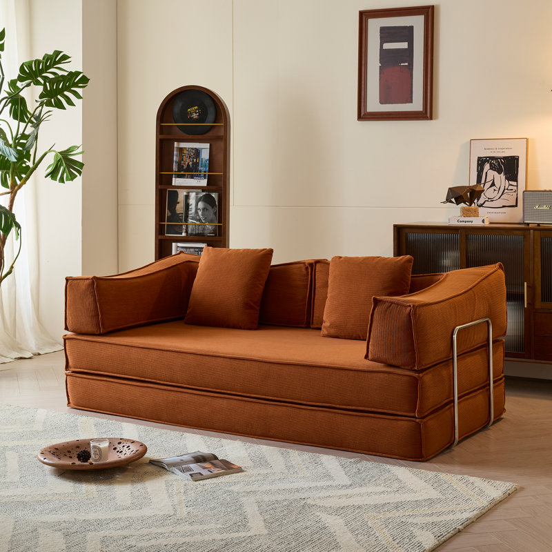 Sicilia Boneless 78.7'' Upholstered Convertible Sleeper Sofa Bed With 2 Pillows,Foldable Futon,Corduroy Sofa,Floor Lounge Couch