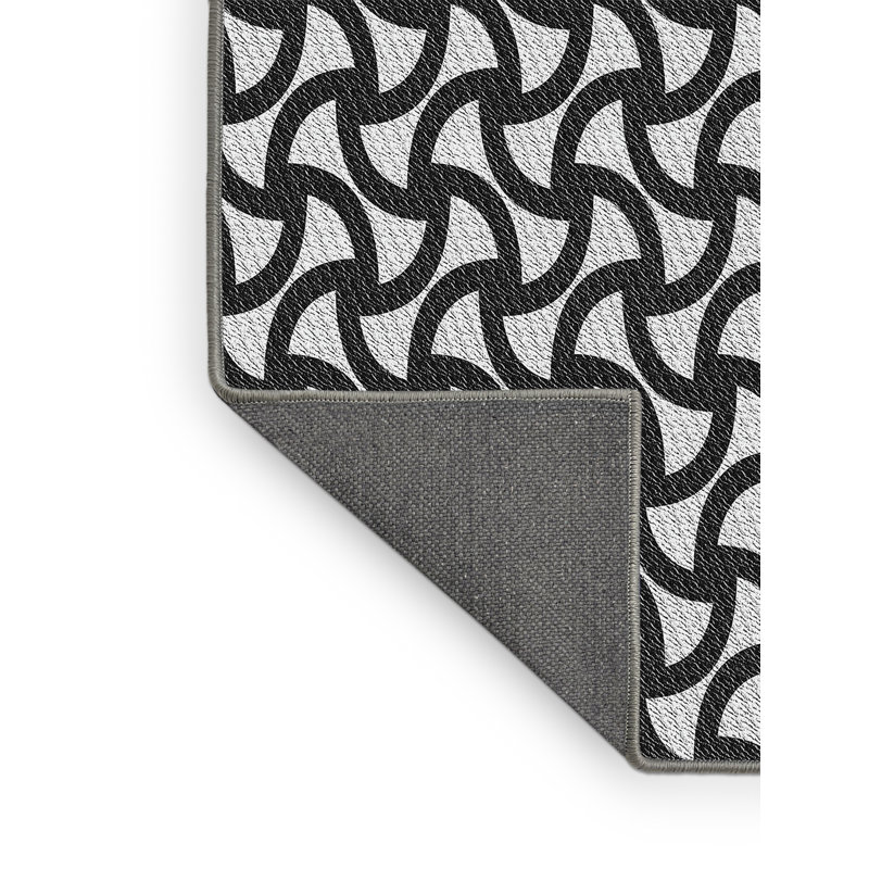 Tapis abstrait en laine et polyester tissé à la machine à motif abstrait noir et blanc, Rectangle 8 pi x 12 pi