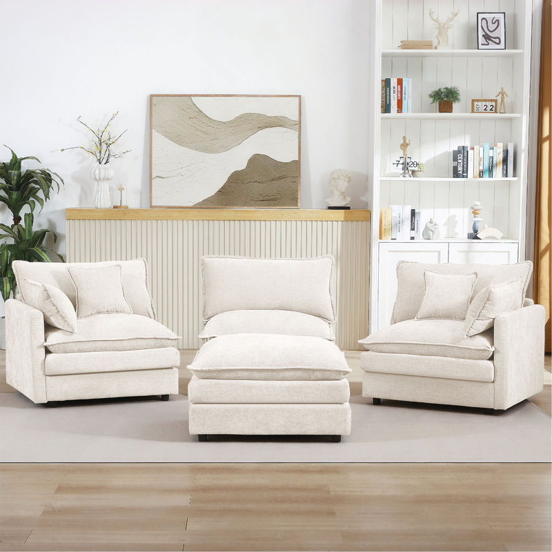 Canapé modulaire modulaire, ensemble de canapé en forme de L de 102 pouces pour le salon, canapé à 3 places confortable avec repose-pieds mobile, combinaison de bricolage, chenille