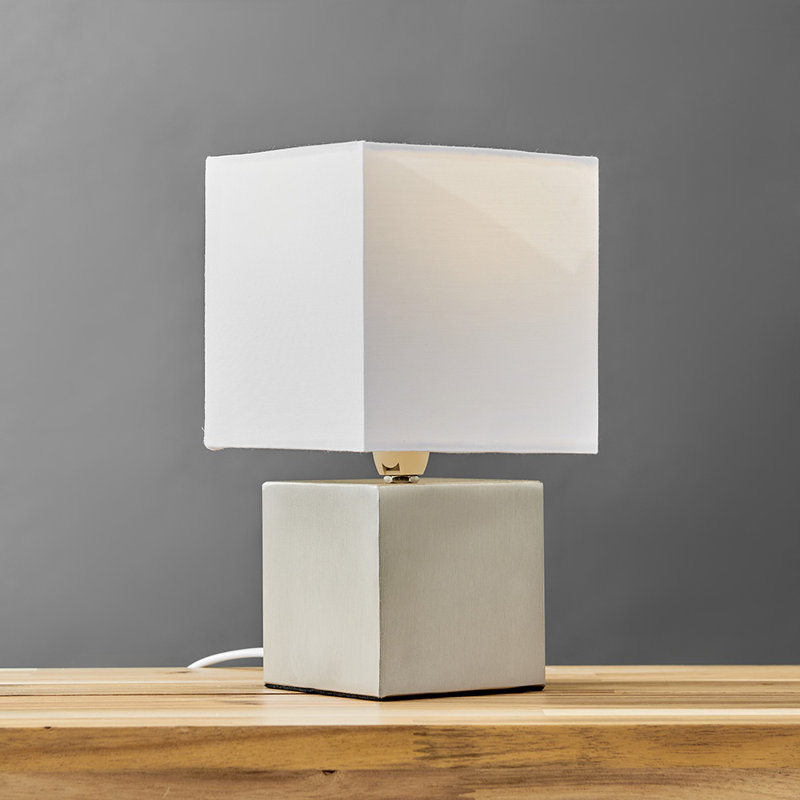 Diya Metal Table Lamp, Brushed Chrome Base/White Shade, No