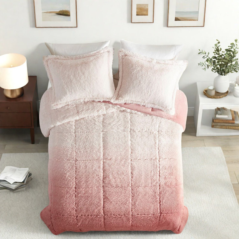 Ensembles de literie à poils longs ombrés douillets, polyester hypoallergénique, confort moderne