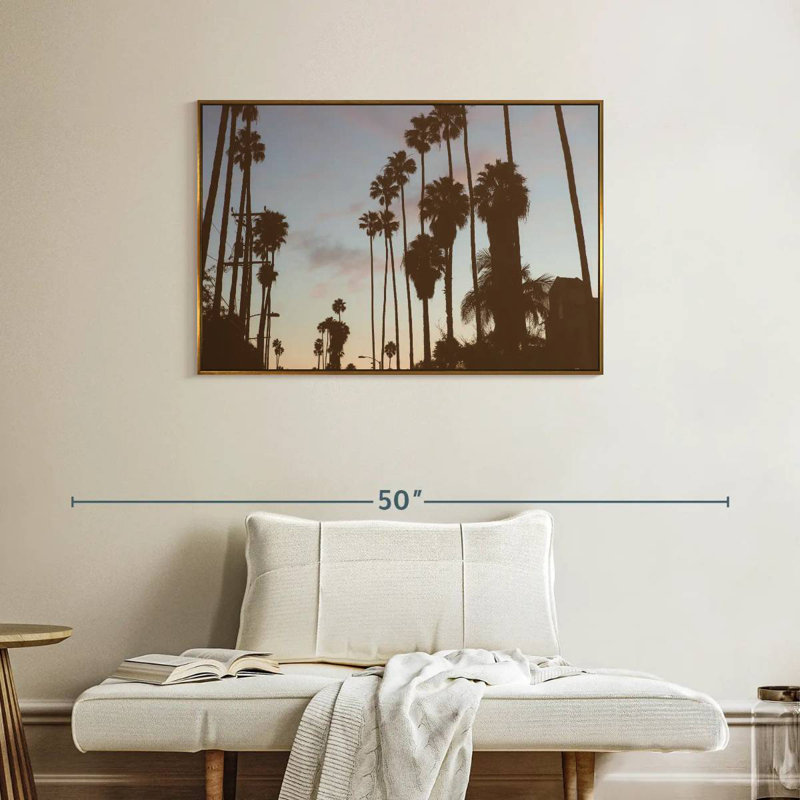 Silhouette des palmiers de Los Angeles, Cadre flottant doré, 37 po x 25 po