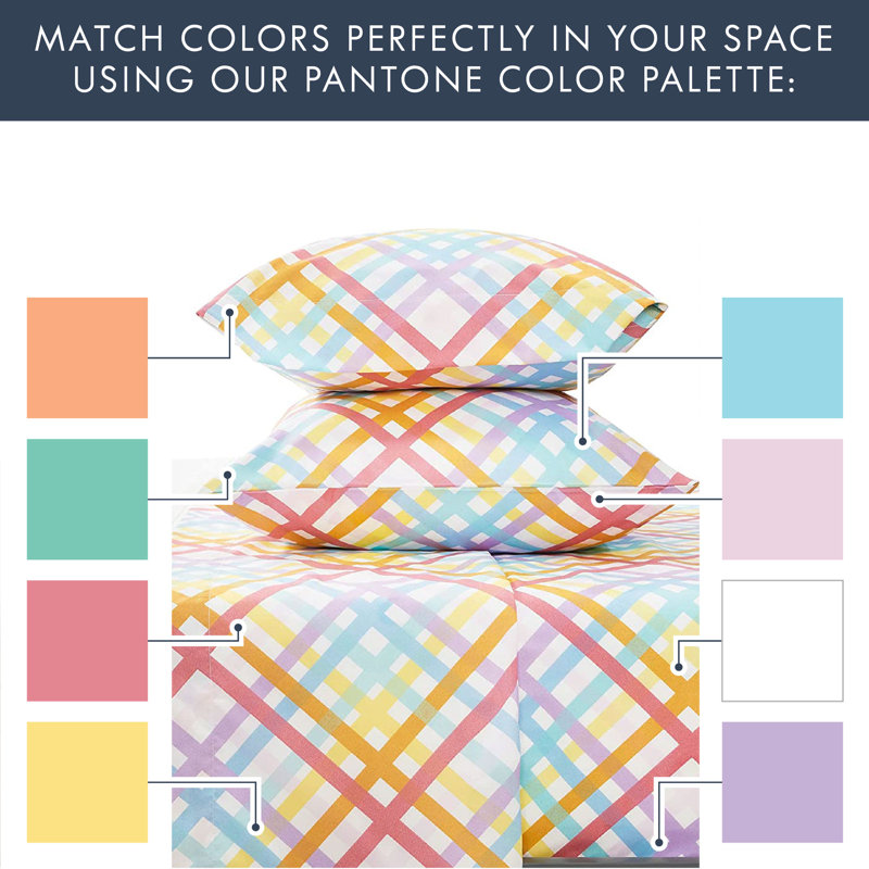 Twin White Rainbow Gingham Microfiber Bed Sheet Set