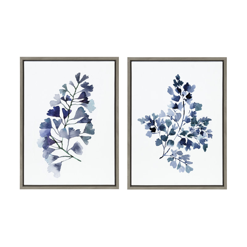 «Botanical Split Fern Indigo and Botanical Maiden Indigo» par Sara Berrenson, ensemble d'art mural sur toile encadrée