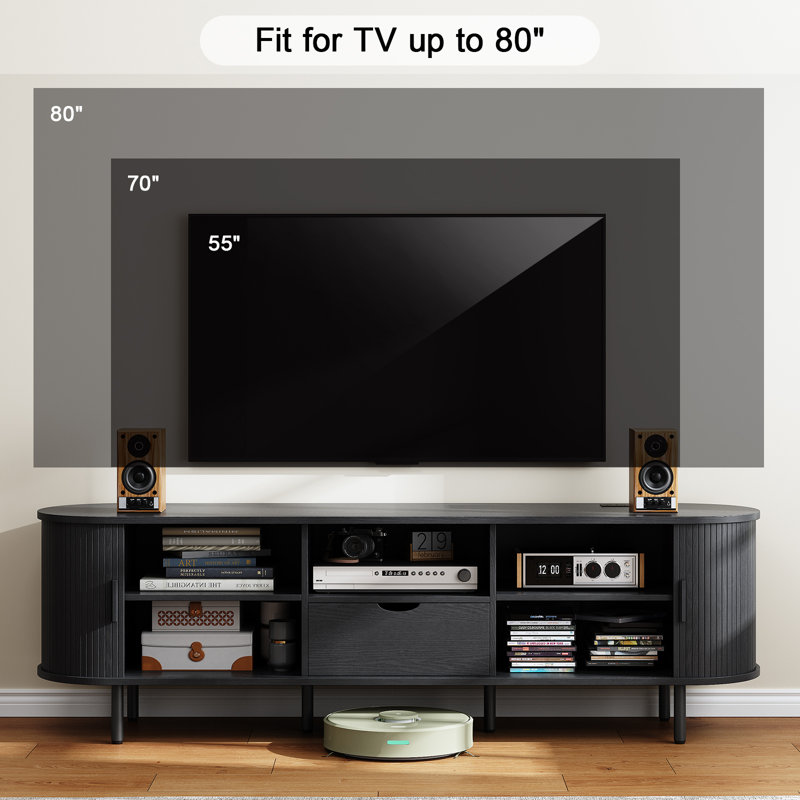 Tv Stand With Storage And Shelves Designed To Fit 55’’ - 80’’ Tvs. Wood Entertainment Center For Living Room And Bedroom, Media Console And Modern Tv Console Table