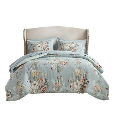 Vintage-inspired 7-piece Queen Bedding Sets, Blue Floral Microfiber, Farmhouse Style For Year-round Comfort
