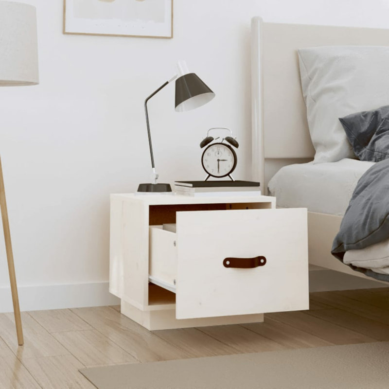 40cm W Solid Wood Bedside Table, Set of 2, White