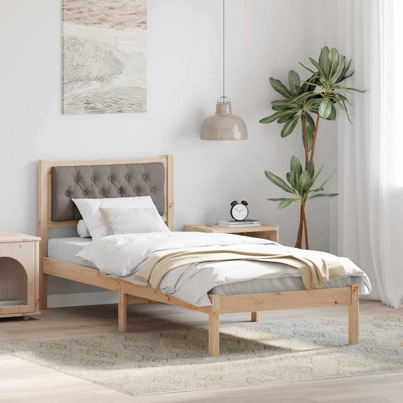 Solid Wood Bed, European Single (90 x 190 cm), Natural/Taupe