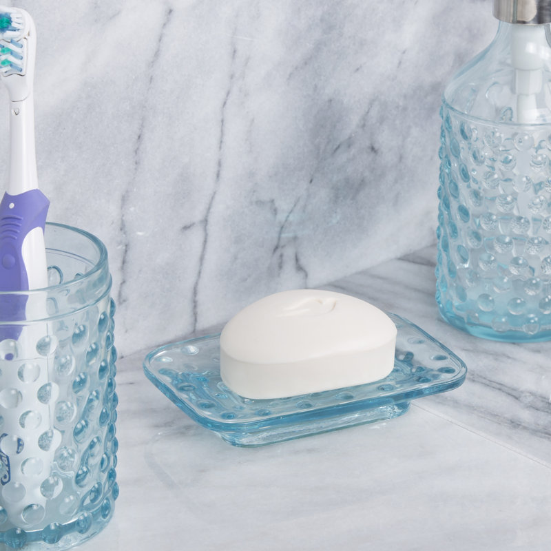 Transparent Blue Dot Glass Soap Dish
