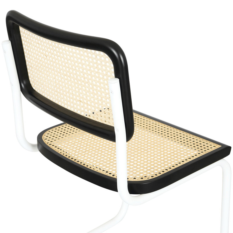 Black Steel and Natural Cane Dining Side Chair